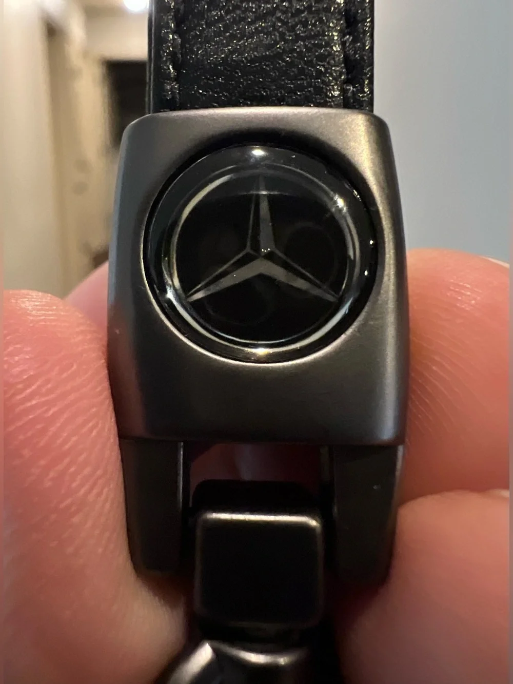 MERCEDES BENZ Black & Gold Leather Dark Gray Keychain